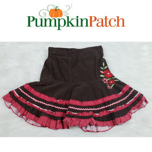 Pumpkin Patch Brown Red Floral Embroidered Skirt S